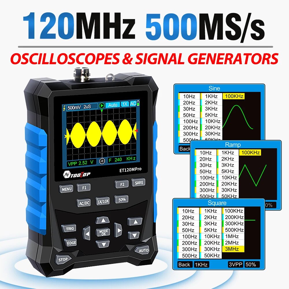 Signal Generator Spectrum Analyzer - TOOLTOP ET120MPro taşınabilir 120MHz 500 MS/s